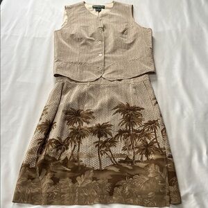 Vintage Bushwacker 100% Silk Two-Piece Tropical Print Vest/Skirt Set